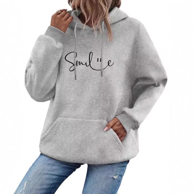 SMILE Women's Printed Long Sleeve Kangaroo Pocket Drawstring Hoodie