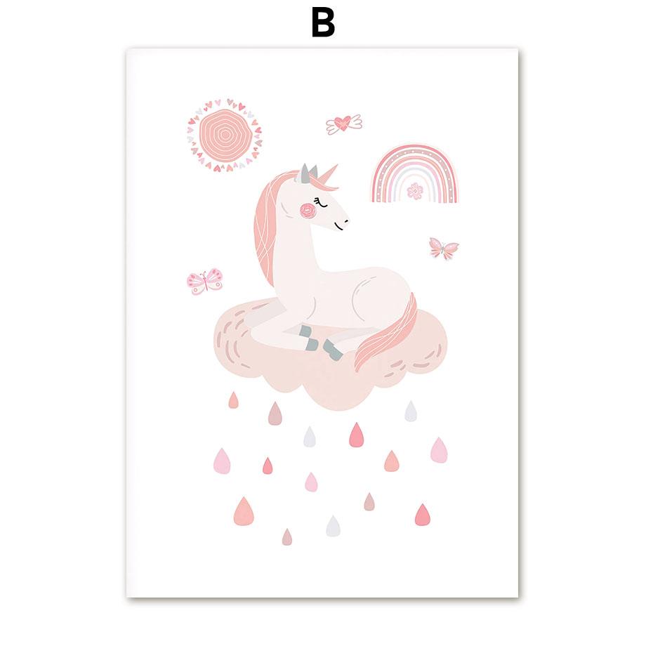 Unicorn Ballet Girl Princess Rainbow Flower Wall Art Canvas Painting Nordic Posters And Prints Wall Pictures For Kids Room Decor