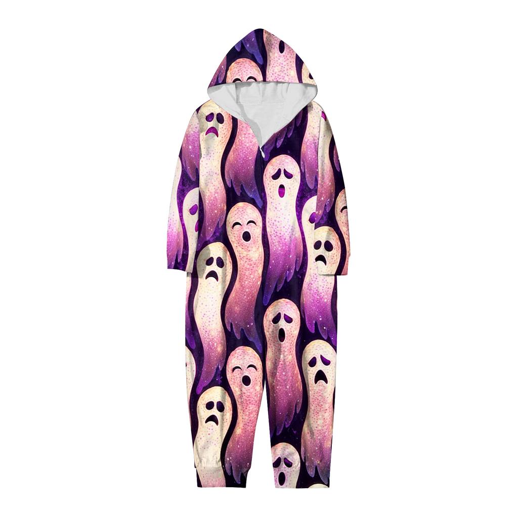 Halloween Printed Family Matching Hooded Long Sleeved Zippered Hooded Jumpsuit Set