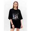 Oversized T Shirt Black Rise Fog Graphic Print With Abstract Figures And Text Casual Streetwear For Women