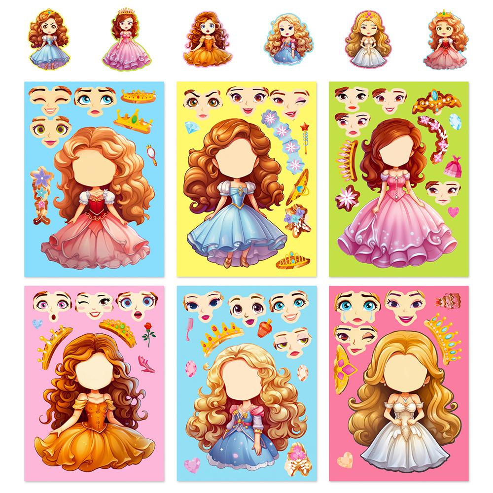 6Sheets Children DIY Puzzle Sticker Games 6 Style Cartoon Face Funny Assemble Jigsaw Stickers Kids Educational Toys Boys Girls G