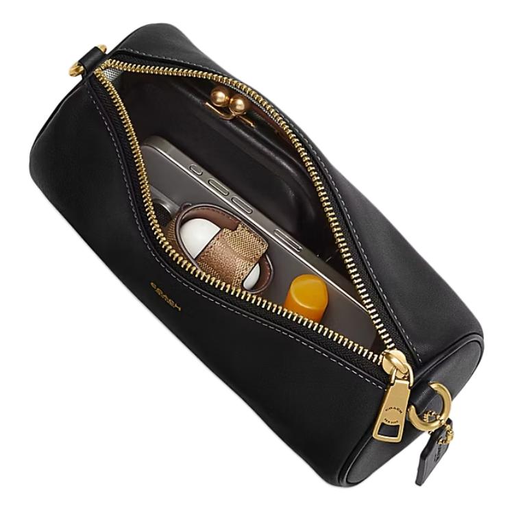 Coach Barrel 22 Zipper Closure Detachable Handle Compact Versatile Natural Grain Leather Cylinder Shoulder Bag Small Women Shoulder Bag CDY80-B4BK