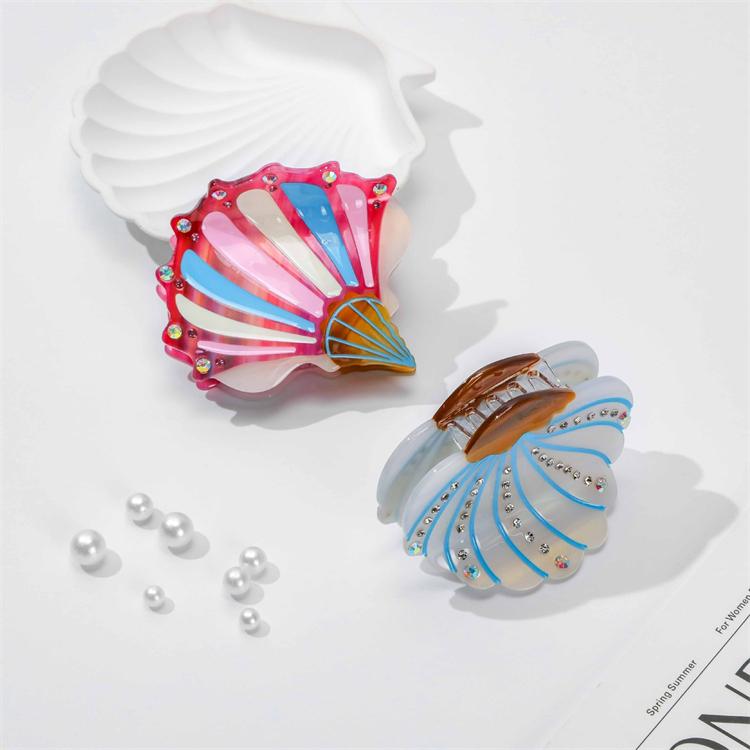 WoW Sheila Custom Creative Diamond Sea Shell Conch Acetate Hair Claw for Women