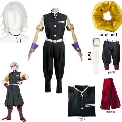 Anime Dämon Slayer Staffel 2 Uzui Tengen Cosplay Kostüm Schwarze Uniform Perücke Zubehör Halloween Weihnachten Party Kleidung Neue