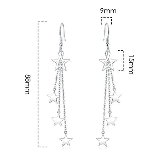 Woman Glittering Star Mid-length Hook Alloy Long Tassels Drop Dangle Cocktail Party Linear Earrings
