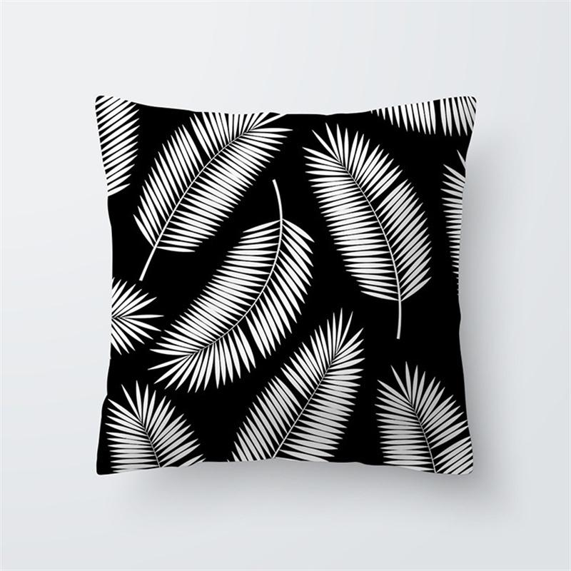 Black and White Tropical Plant Leaf Print Pattern Cushion Cover Home Living Room Sofa Decorative Pillow Pillow Cover 45x45cm