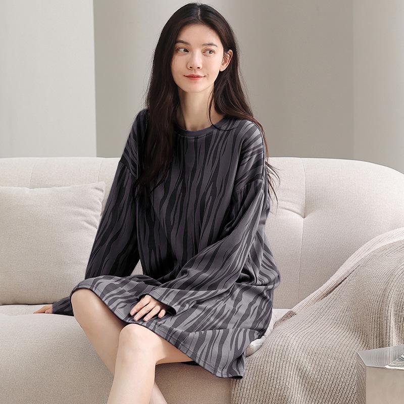 Damen Süßer Stil Langarm Mittellang Baumwoll-Nachthemd für Herbst