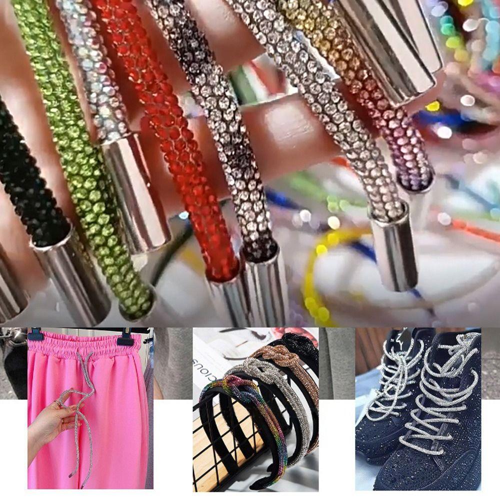Diy Rhinestone Drawstring For Hoodie Trouser Sweatpant Rope Crystal Shiny Round Cord Replacement String Rubber Hose Diamond Trim