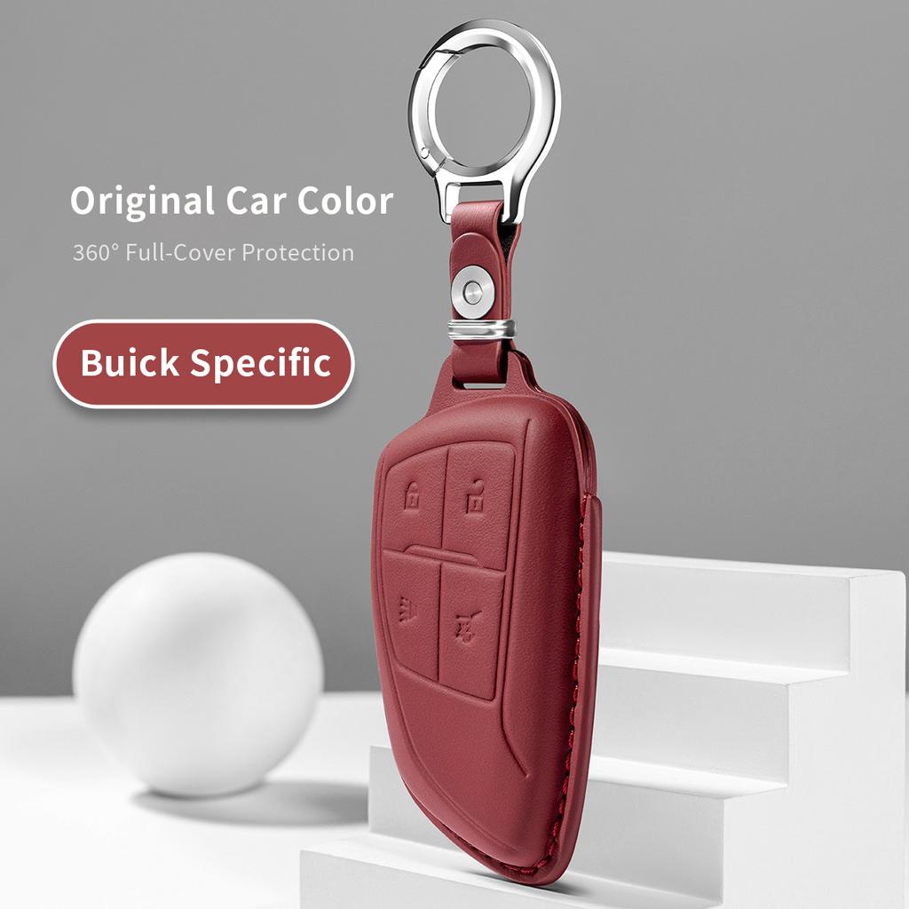 Key Fob Cover with Keychain Leather Full Protection Key Shell Case for Buick Envision Plus Car Keys