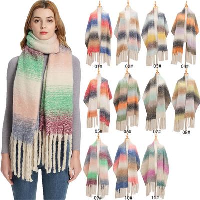 Garn Grob Polyester Kreis Warmhalten Quaste Farbverlauf Schal Damen Stola