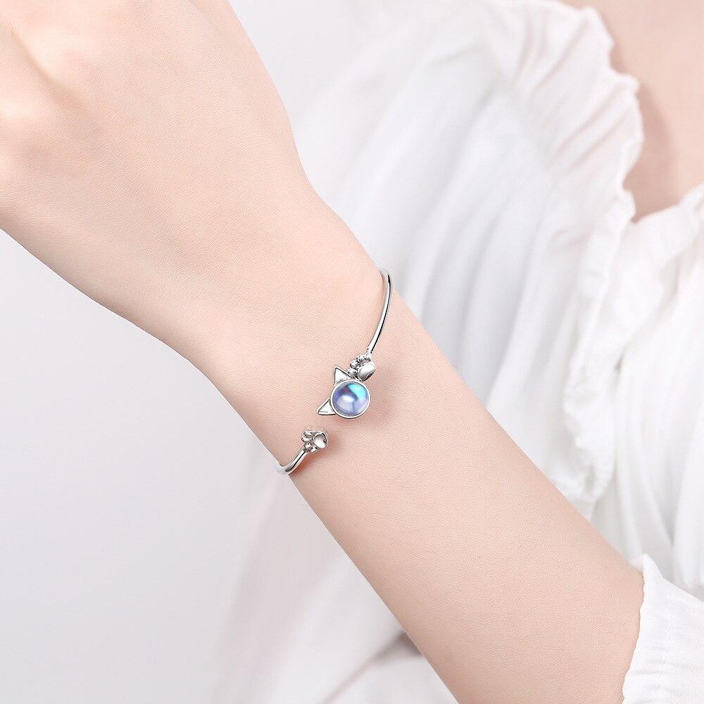 Moonstone Cat Bracelet 925 Sterling Silver Charm Bracelet &Bangle For Women Wedding Jewelry Sl305