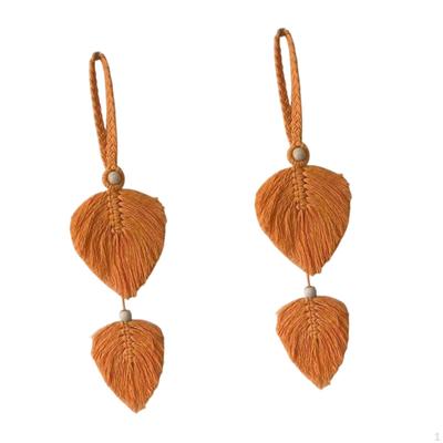 2Pcs Boho Curtain Tiebacks Tassels Pendants Leaf Shape, Craft, Ties for Office Apartment