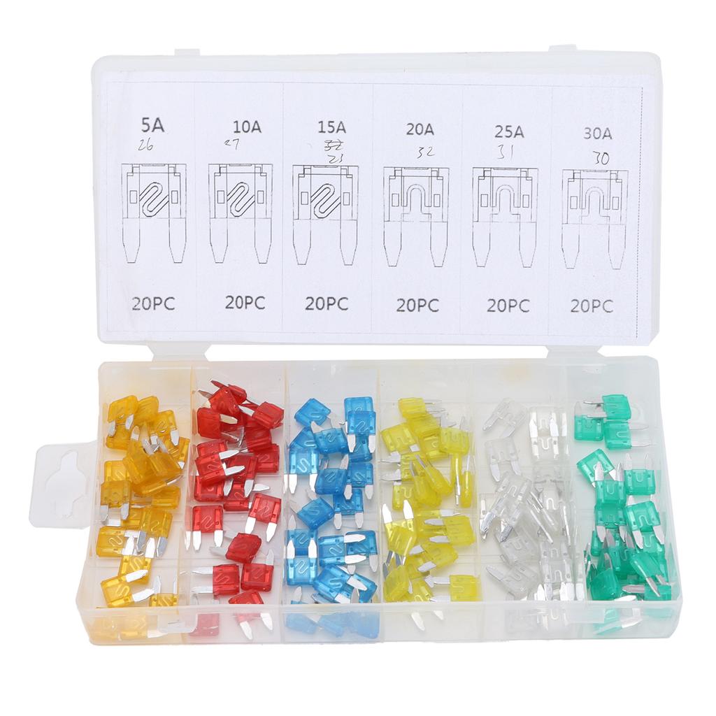 120PCS Car Blade Fuse Set Mini Universal 5 10 15 20 25 30A for Motorcycle Vehicle