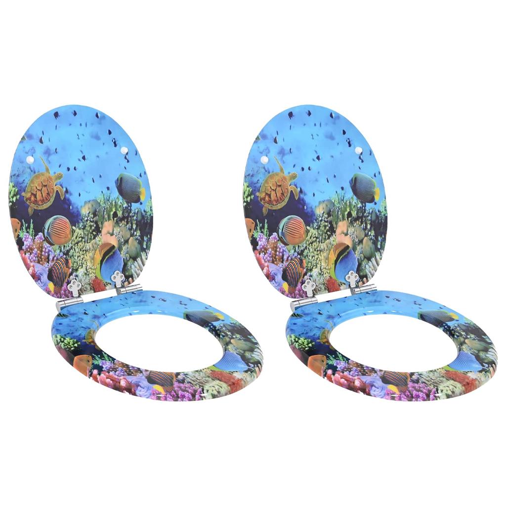 Soft Close Toilet Seat Set 2 pcs Deep Ocean Blue 44 x 38 cm