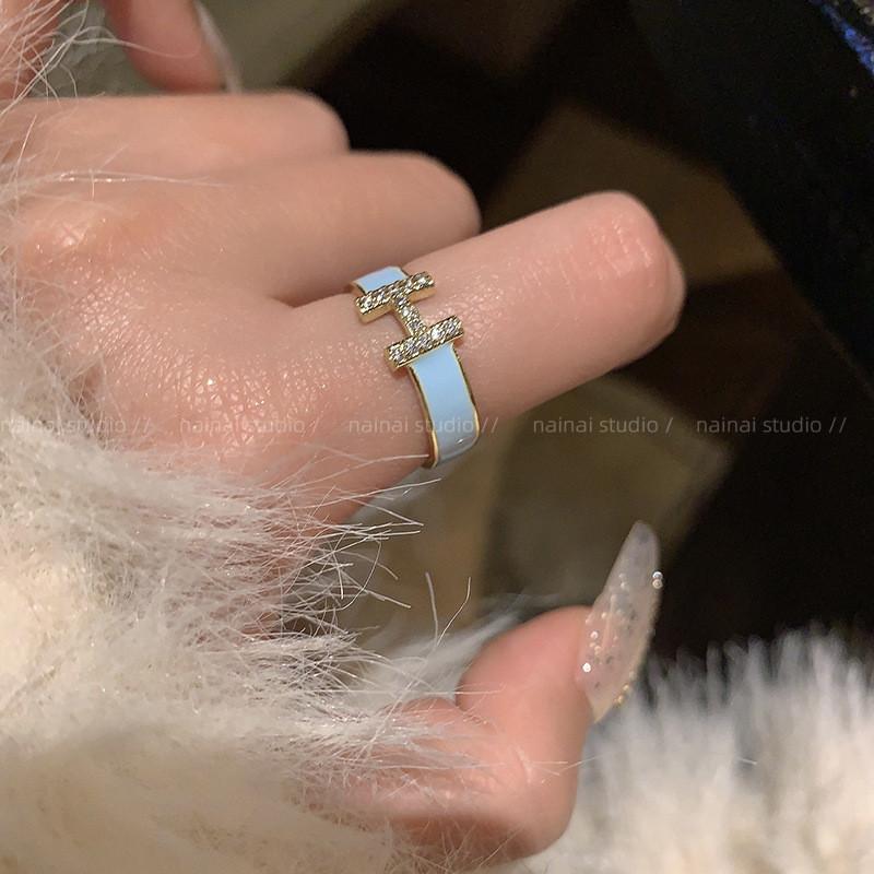 Chic Open Design H Ring For Women In Stunning Copper With Colorful Enamel And Zirconia J6030