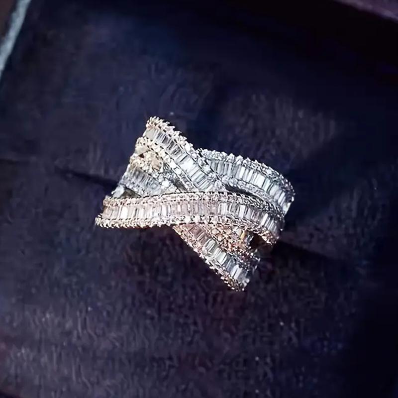 Huitan Trendy Cross Rings Full Bling Iced Out Cubic Zirconia Gorgeous Wedding Band Accessories for Women Party Statement Jewelry