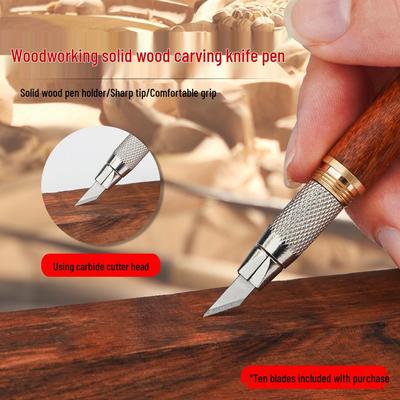 Solid Wood Handle Carving Knife with Alloy Tip and Cap - Versatile Manual Engraving and Paper Cutting Tool
