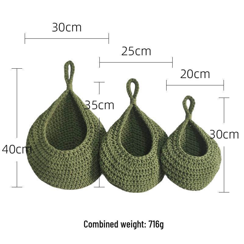 Handmade Cotton Rope Crochet Fruit Net Bag - Woven Kitchen Storage, Bird's Nest & Water Drop Design