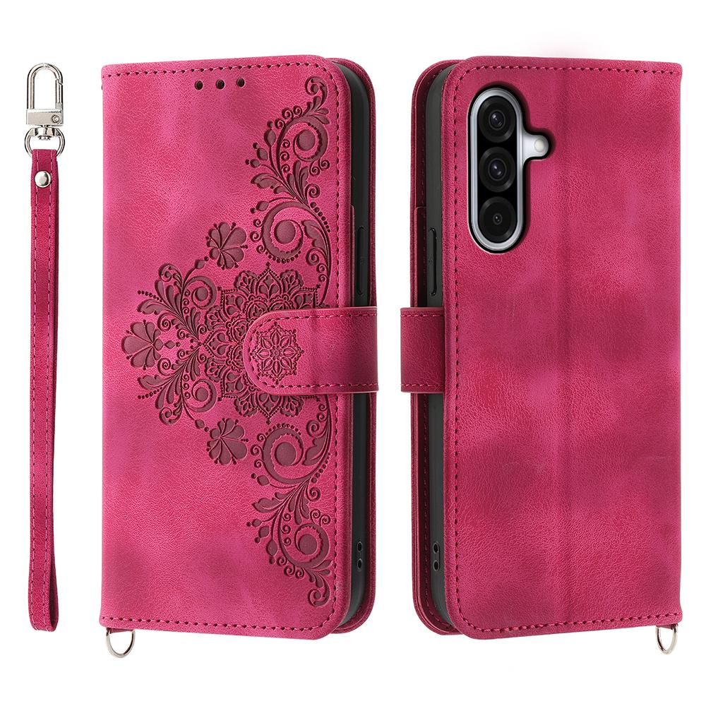 For Samsung Galaxy A17 5G Case Flower Pattern PU Leather Wallet Phone Cover with Strap