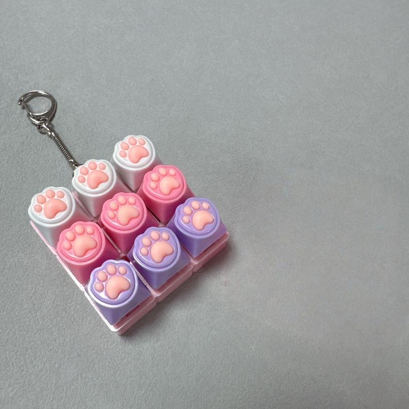 Cute Cat Claw Keychain 9 Keys Keyboard Decompression Toys Diy Keyboard Keyring Toys For Adult Stress Relief Gifts