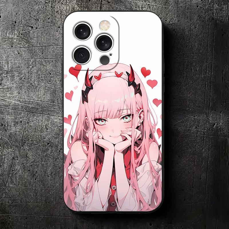 Zero Two 02 Kawaii Cute Soft Phone Case for iPhone 16 16E 17 Air 15 Pro Max 14 Plus 13 Mini 11 12 7 Black Cover Back Shell