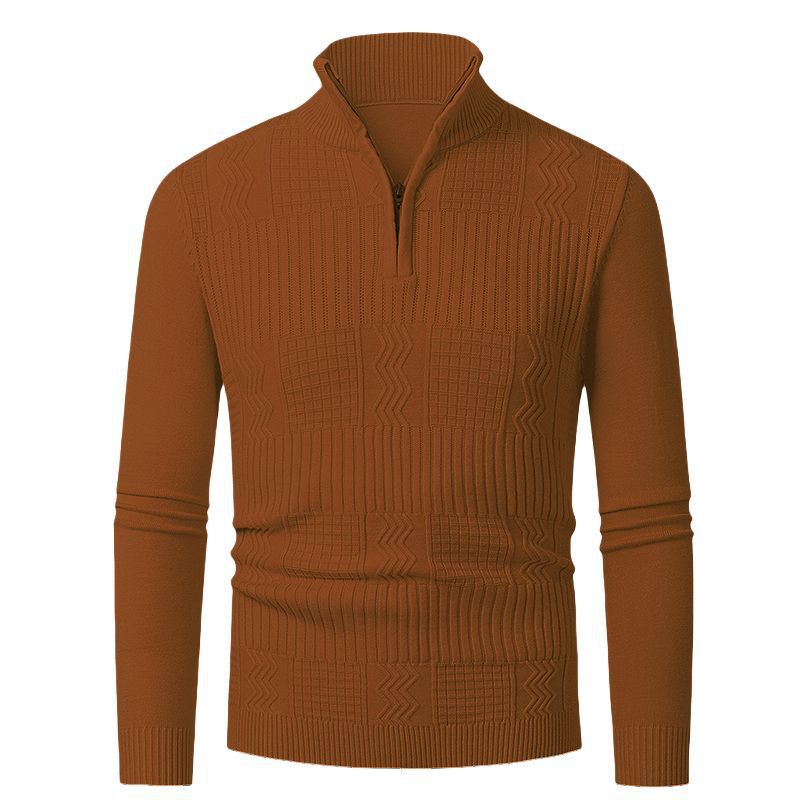 Men S Solid Stand Collar Half Zip Knit Sweater