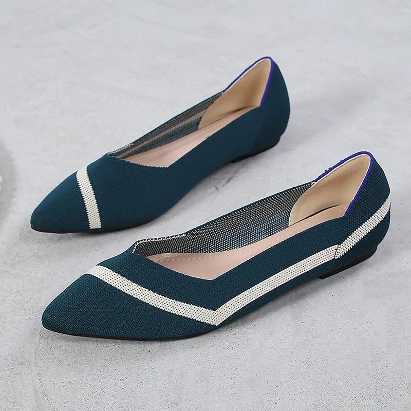 Fashion Women Shoes Flat Knit Breathable Square Heel Fashionable Beautiful Princess Antiskid Rubber Sole Comfortable 2025