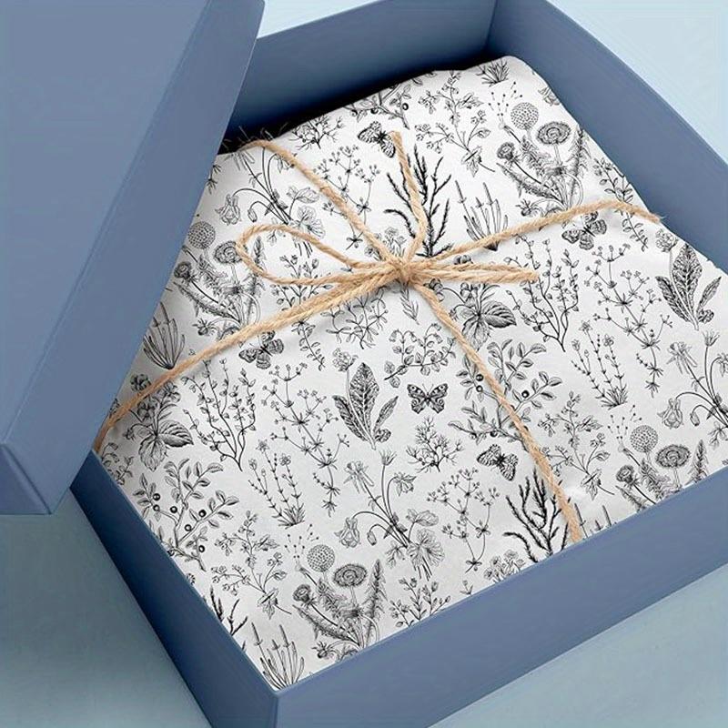 1 Set/50 Stück 13,77 * 19,68 Zoll schwarzes Wildblumen-Seidenpapier Retro-Wildblumenkunst-Seidenpapier, DIY-Handwerksgeschenkpapier