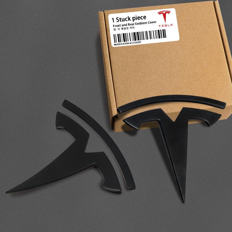 2PCS Car Front Emblem Rear Trunk Emblem Sticke for Tesla Model 3 Mode Y Metal Logo Replacement Rear and Rear Logos