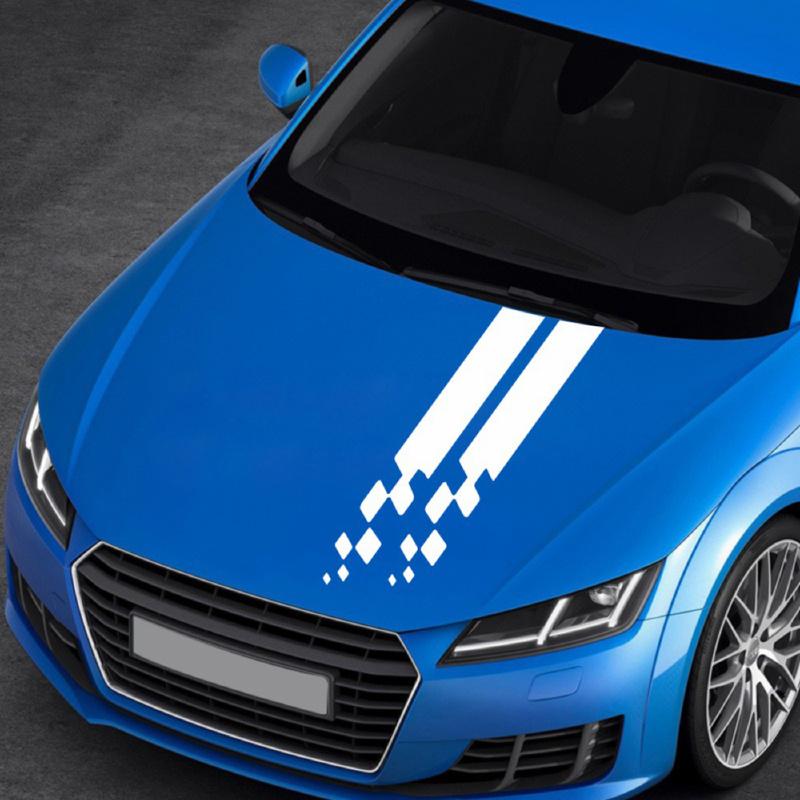 2PCS Universal Hood Sports Long Striped Plaid Car Stickers Auto Cover Scratches Vinyl Waterproof Decals Tuning Car Accessories