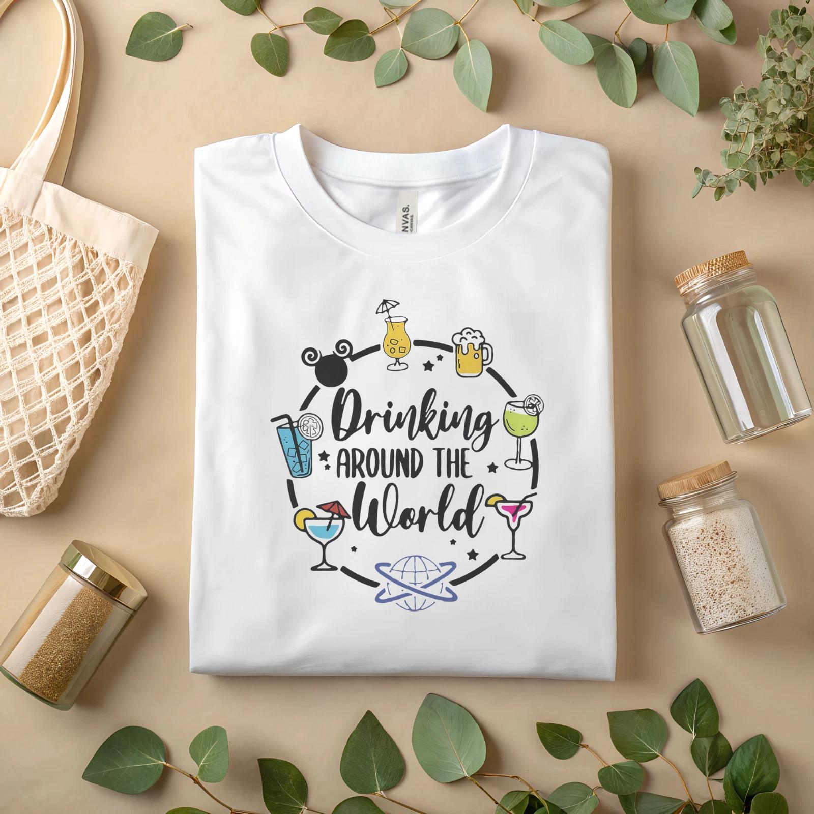 Drinking Around The World T-Shirt Funny Travel Bar Crawl Party Tee A13 M