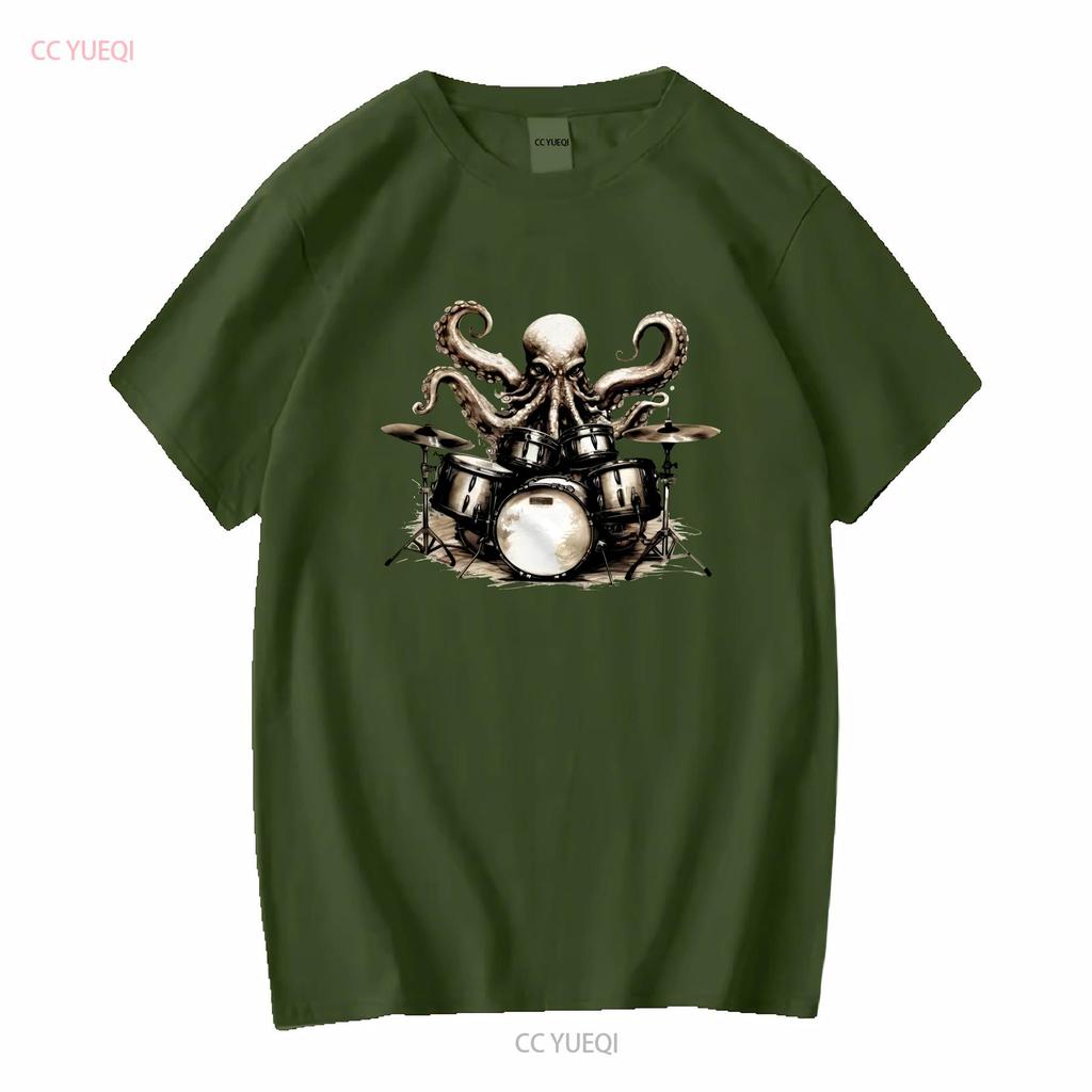 Drum Set Music Octopus Drummer T Shirt Funny Sea Life Animal Humor long or short sleeves vintage Washed fashion Casual