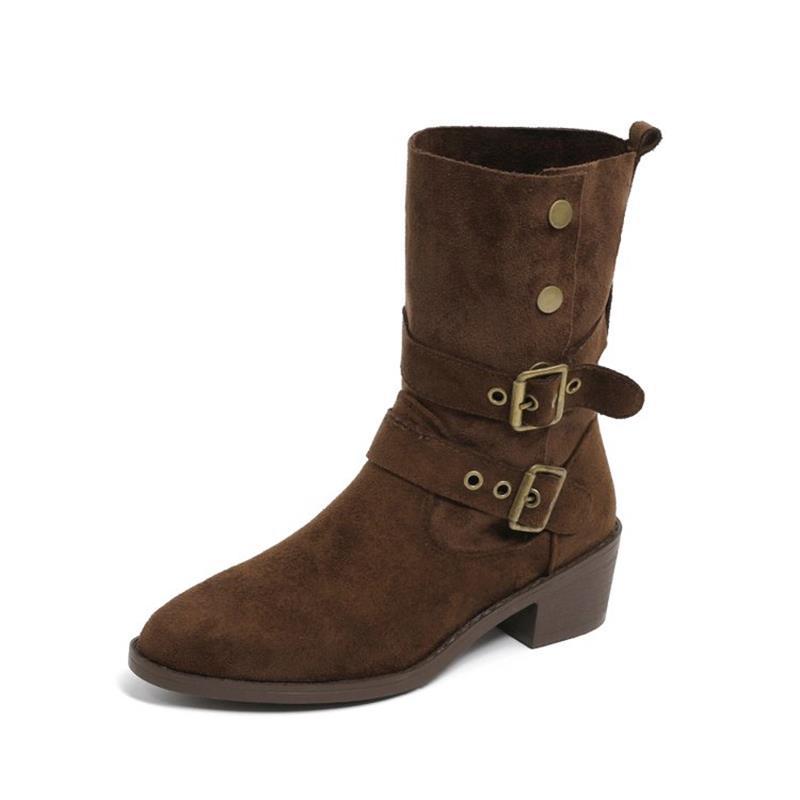 British style folded two wear western cowboy boots high heel medium boots autumn and winter thick heel Martin boots women's platform short boots