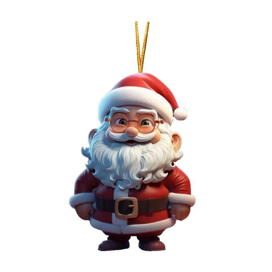 Christmas Ornament Smiling Santa Claus Holding Gift Pendant 3D Effect Acrylic Hanging Pendant Festive Home Decor
