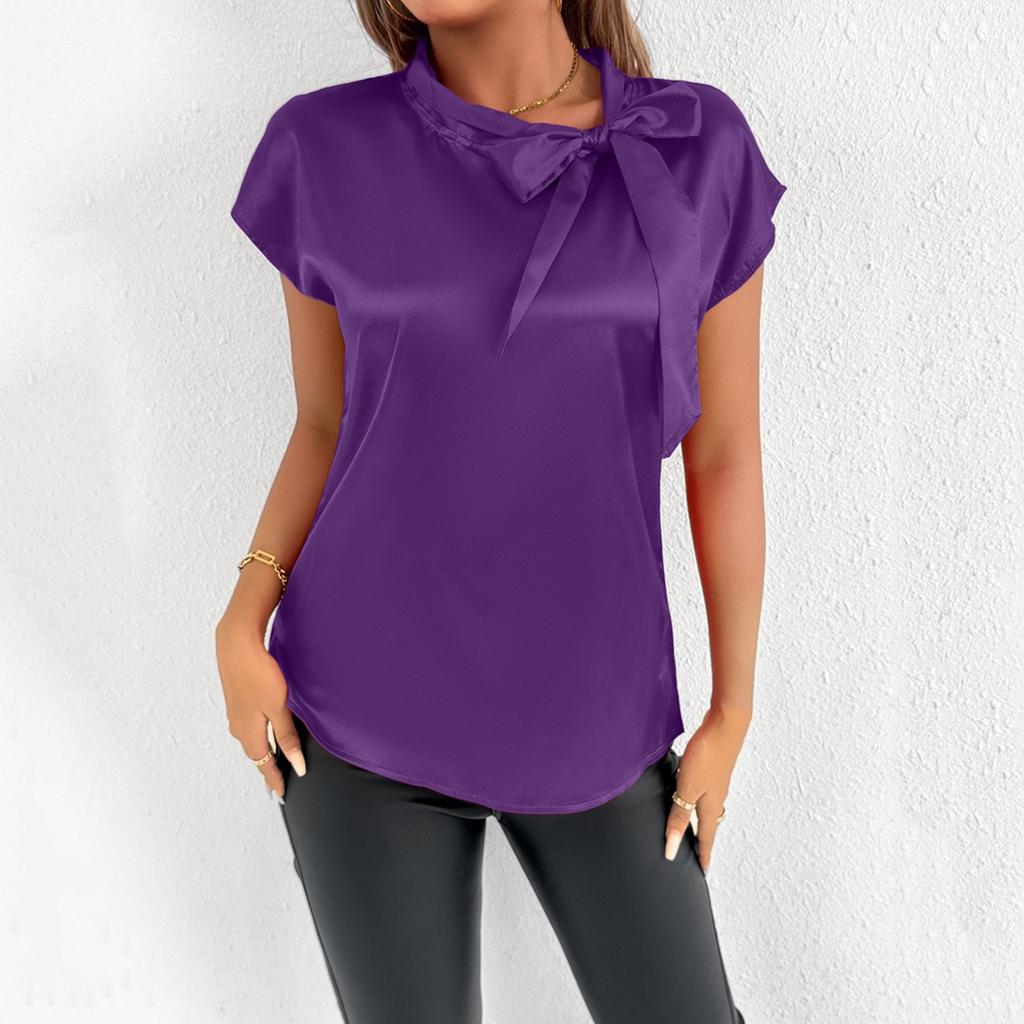 Women's Summer Fashion Simulation Silk T-Shirt Solid Color Satin Sleeveless Top