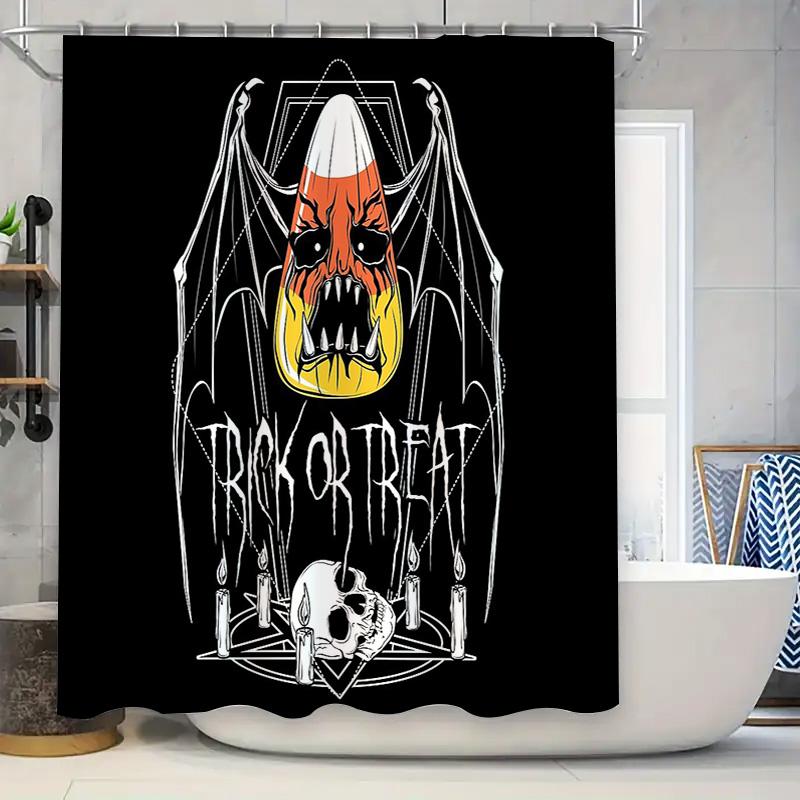 

Halloween Bat Skull Shower Curtain Spooky Gothic Horror Decor Bathroom Set Creepy Bats Wall Tapestry Home Textile W60H190(CM)-1 Pcs