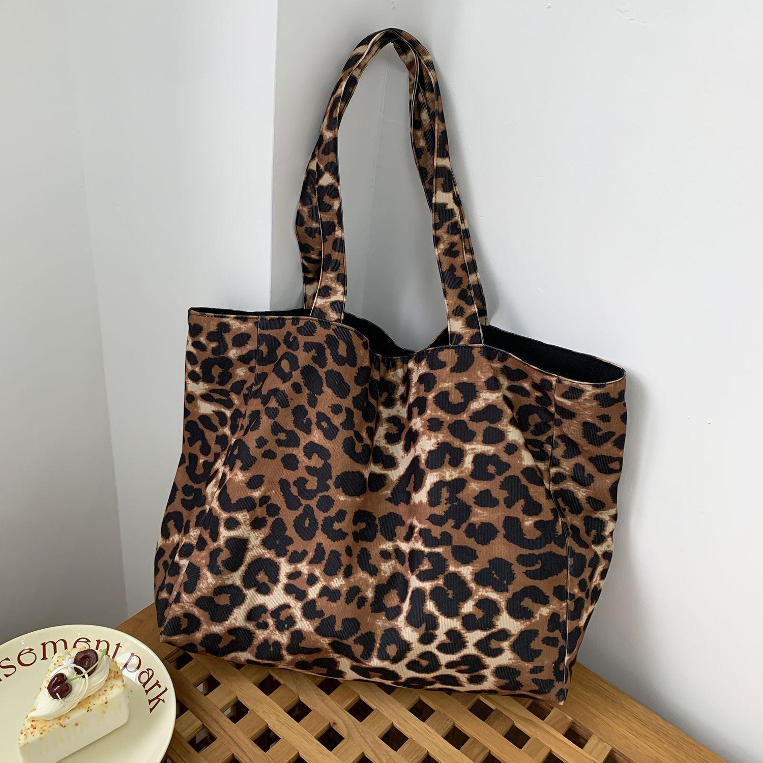 

Fashion Leopard Print Contrast Color Corduroy Women s Shoulder Bags Large Capacity Ladies Handbag Versatile Female Tote Bag