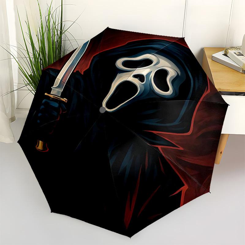 1PC Scream Mask Automatic Folding Umbrella - Compact 8-Rib Design, Durable Plastic & Iron,  F010606