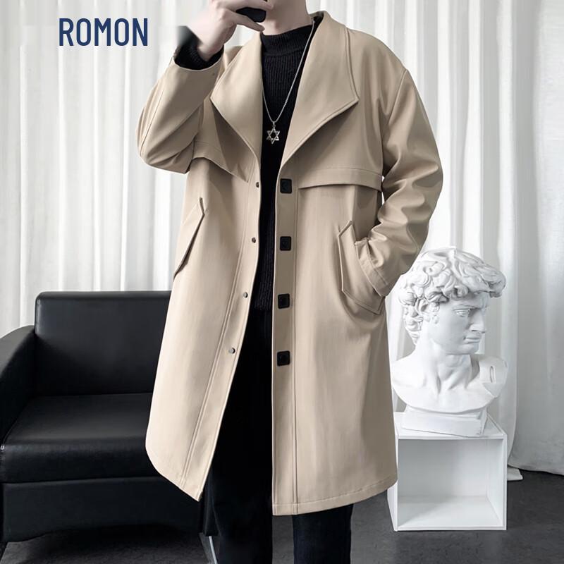 ROMON Men s Premium Solid Color Mid-Length Trench Coat 2XL