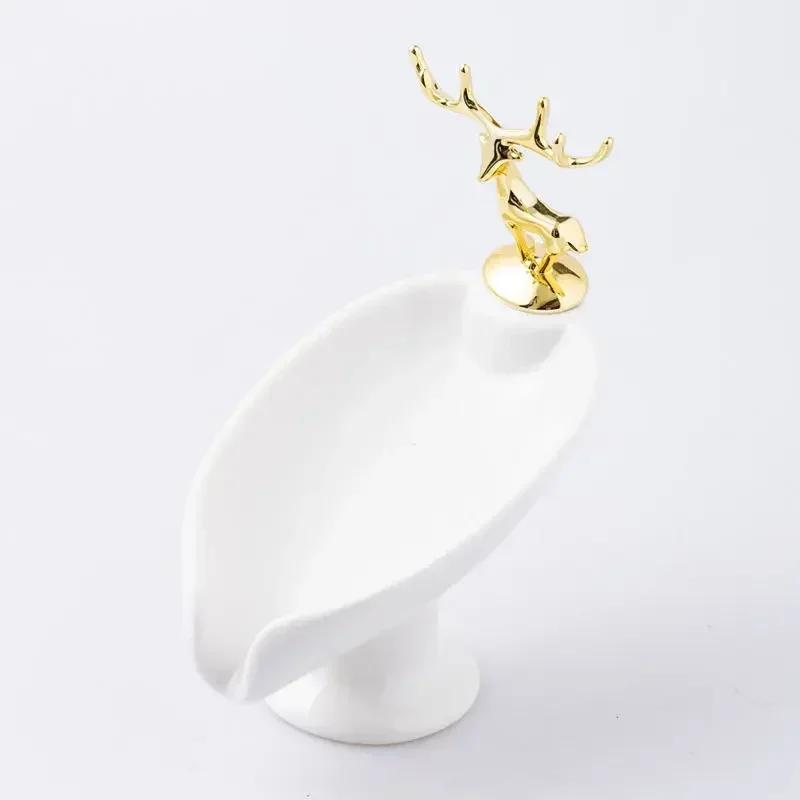 Nordic Light Luxury Style Creative Soap Box Portable Leaf Soap Holder Bathroom Household Ceramics Drain Soap Rack Dish Tray 1pc