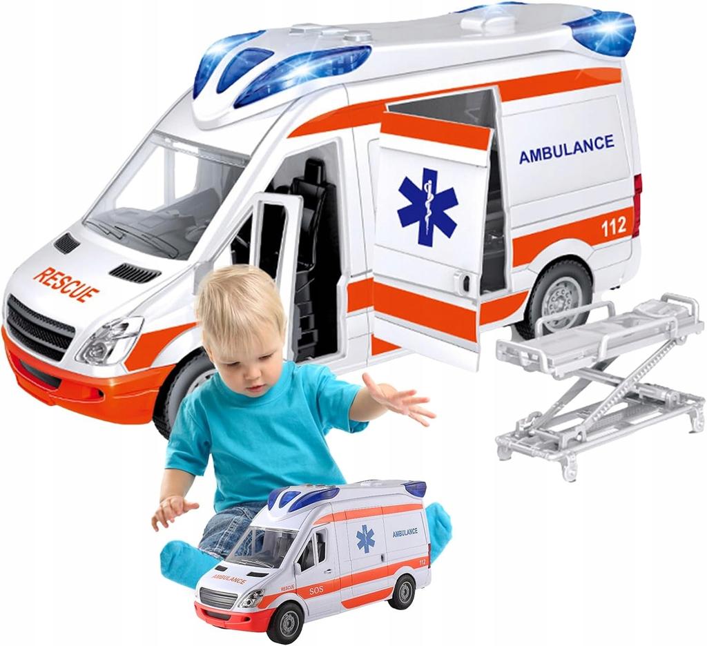 Spielzeug Krankenwagen mit Geräuschen und Lichtern Trage + Batterien