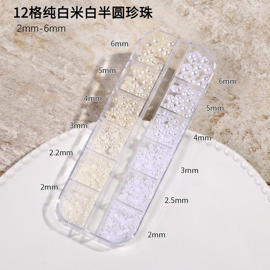 Ins Japanese Flat-Bottom Manicure, Pure White Beige Pearl, Semi-Round, Full-Round Highlight, No Peeling, No Fading, Nail Accessories