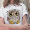 Camisetas de Verano con Estampado de Búho Retro Sueltas Blancas Cuello Redondo Manga Corta para Mujer
