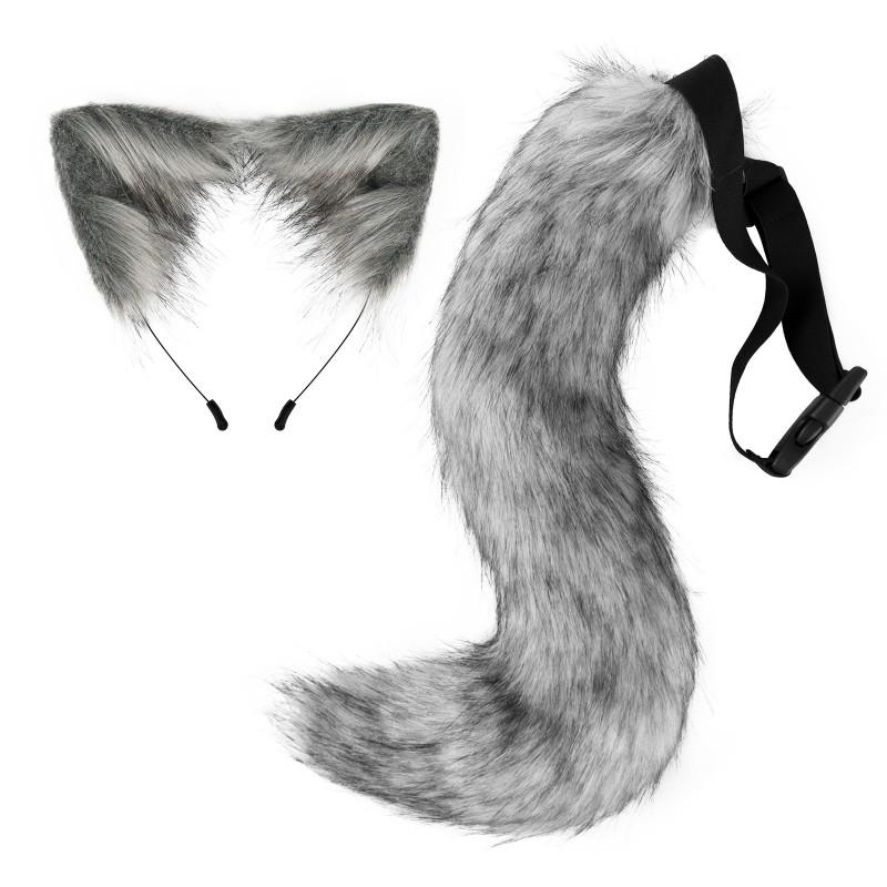 Faux Fur Fox Tail Costume Accessory With Cat Ear Headband Halloween Cosplay Party
