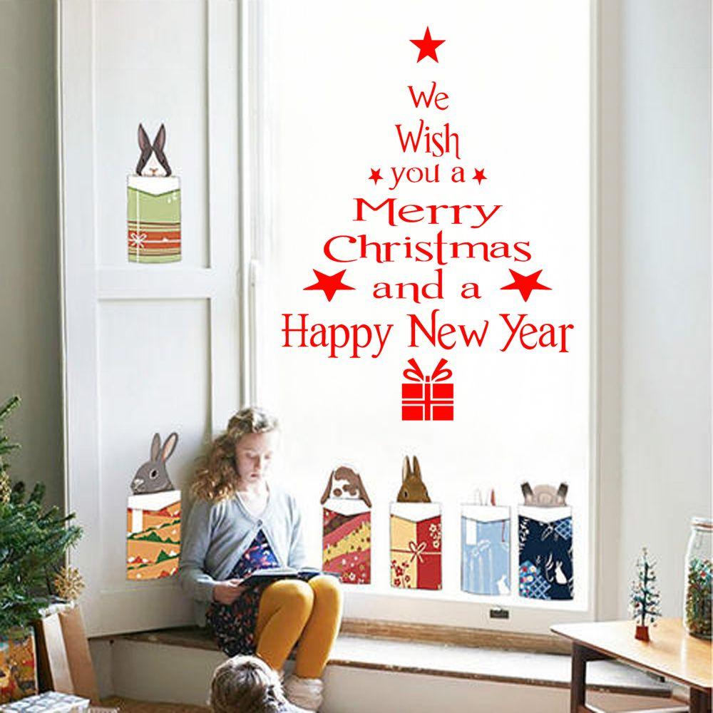 Art New Year Home Merry Christmas Xmas Tree Posters Window Decal Decor Wall Stickers