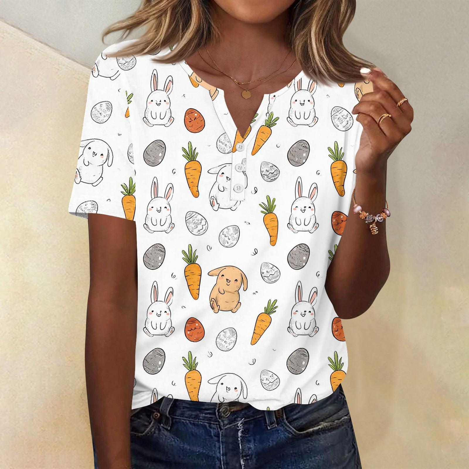 

Жіноча футболка з принтом і ґудзиком, з коротким рукавом, щоденна мода на вихідні, базовий V-подібний виріз, звичайний топ XL білий