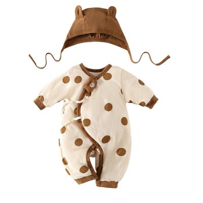 Newborn Baby Outing Baby Baby Shower Coffee 66 [YIN OON] Clothes, Autumn/Winter Rompers, Hat, 2-Piece Set, Cotton-Filled, Long-Sleeve Coverall, Thick,
