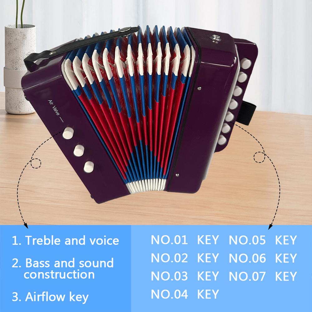 Mini 7 Key 2 Bass Accordion ABS Material Musical Instrument for Beginners Christmas Gift Lightweight Button Accordion