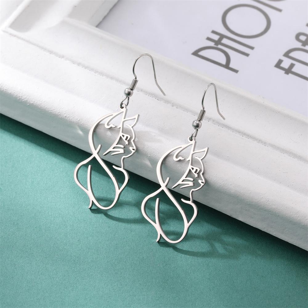 My Shape Cute Cat and Dog Dangle Earrings for Women Girls Stainless Steel Lovely Kitten Animal Drop Earring Fashion Jewelry Gift