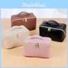 Beige Bag Large Capacity Ostrich Pattern Cosmetic Bag High-end Pu Leather Daily Makeup Organizer